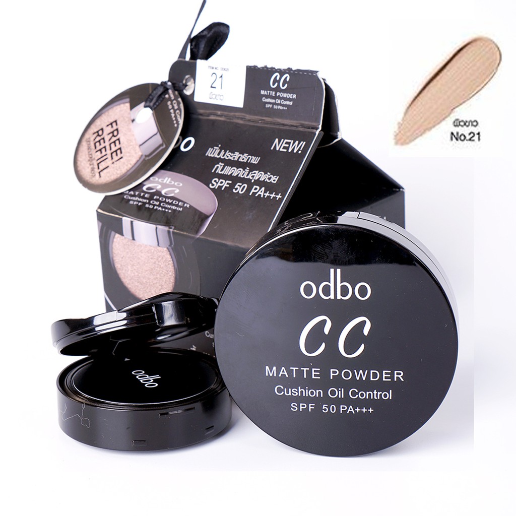 Phấn nước kiềm dầu CC Odbo Cushion Matte Powder Oil Control Thái Lan 14g - Kèm lõi 21.Tone trắng sáng