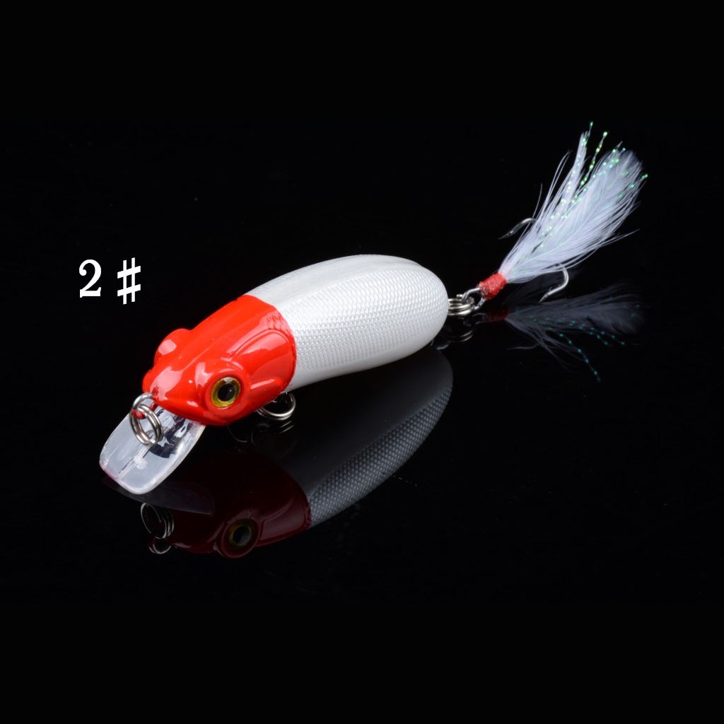 Mồi Câu Cá Giả Bằng Nhựa Cứng 6cm/9.8g Kèm 8 Mồi Câu# Mồi Câu Cá Giả 3D 0.3-1.5m Có Gắn Lông Vũ
