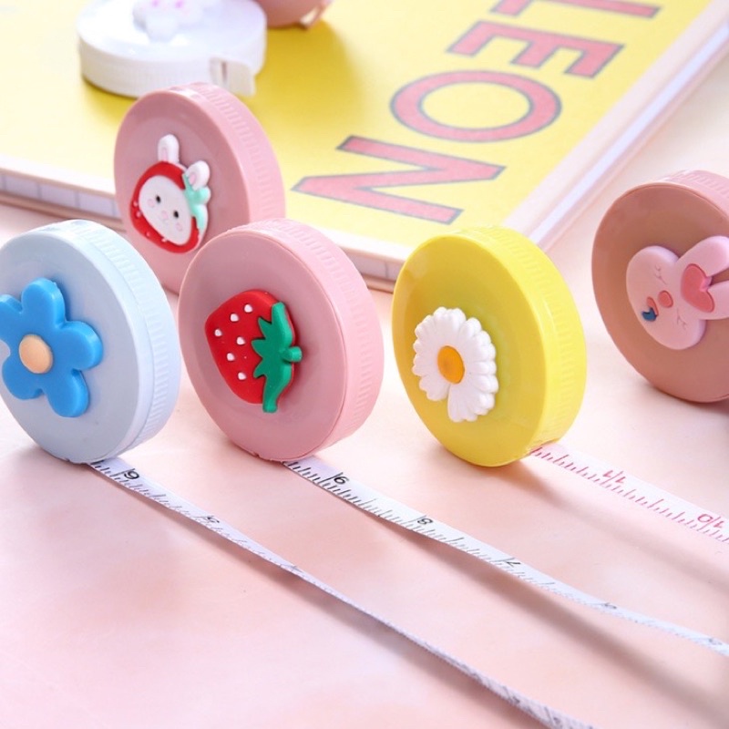Thước dây mini hoạt hình dễ thương hộp TRÒN style Hàn Quốc - Thước đo quần áo, đo eo 1,5M có thể thu gọn tiện lợi