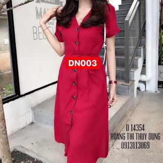 Đầm sơ mi nút cột eo