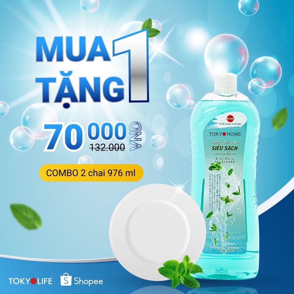 Nước rửa chén Siêu sạch TOKYOLIFE Tinh chất bạc hà TokyoHome 1000G