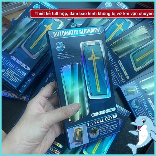 Kính cường lực tự dán blue arrow cho iphone , viền đen siêu mỏng, tĩnh điện chống bám bụi khi dán - Dolphin Case
