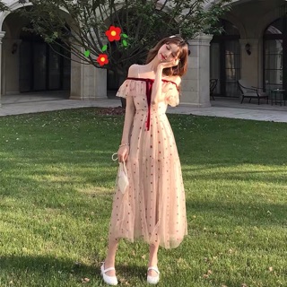 Đầm xoè trễ vai Ulzzang tiểu thư