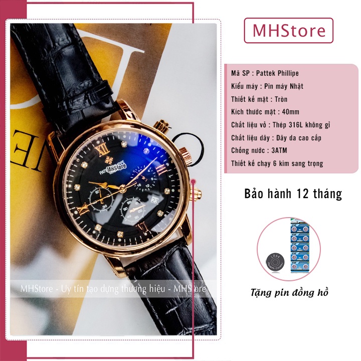 Đồng hồ nam Pattek Philipe dây da cao cấp, chạy 6 kim sang trọng lịch lãm đẹp giá rẻ [Tặng thêm pin] | BigBuy360 - bigbuy360.vn