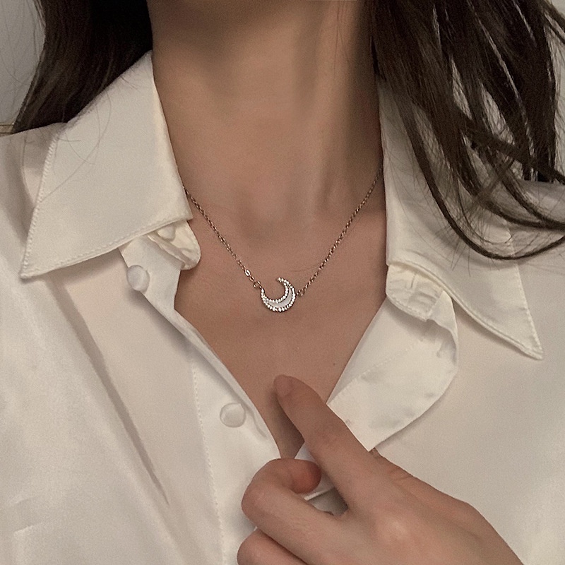 (MớI) Vòng cổ HợP Kim HìNh MặT Trăng ĐíNh NgọC Trai Giả