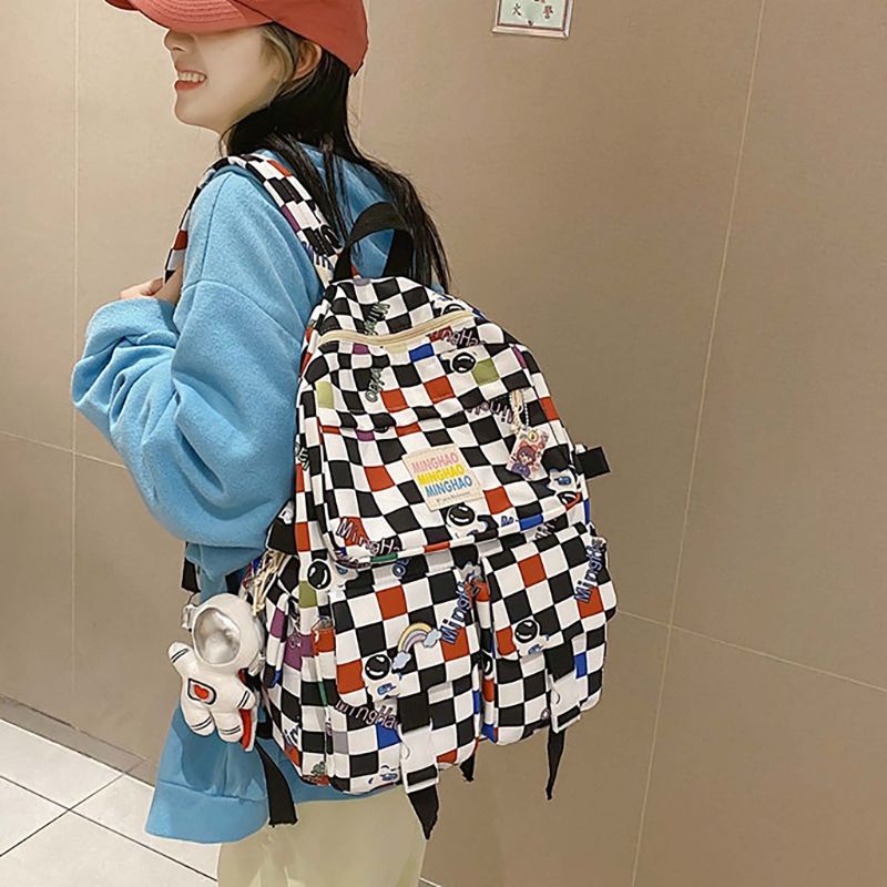 Balo Minghao họa tiết kẻ ô caro cho học sinh du lịch thời trang