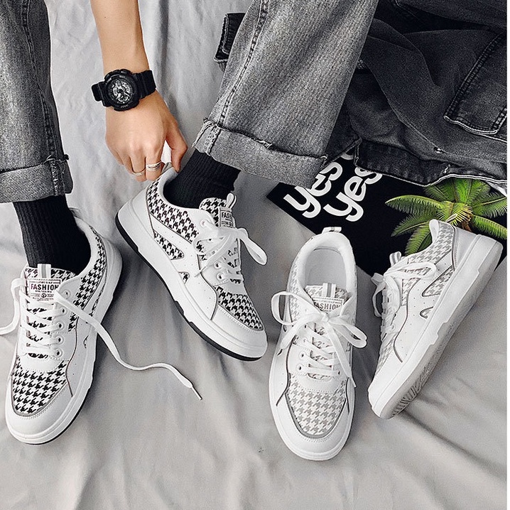 Giày Thể Thao Kẻ Caro Dành Cho Nam Hàng Quảng Châu -  Phối Sọc Kẻ Có Phản Quang Chất Da phối vải canvas