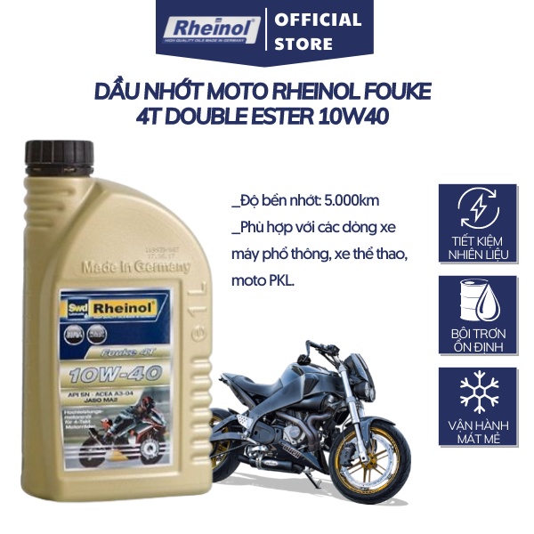 Dầu Nhớt moto Rheinol Fouke 4T Double Ester 10W40 - Hàng nhập khẩu Đức 1L