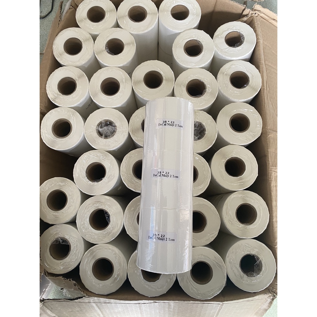 Giấy in mã vạch 2 tem khổ 35x22 - 72x22mm, decal nhiệt 2 tem cho máy in nhiệt xprinter 350b, 420b, kiotviet, sapo, tpos