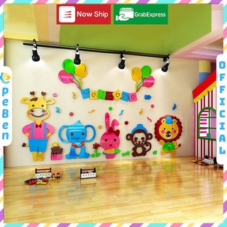 Tranh mica EPeBen dán tường nổi 3d hình welcome động vật decor trang trí góc học tập mầm non