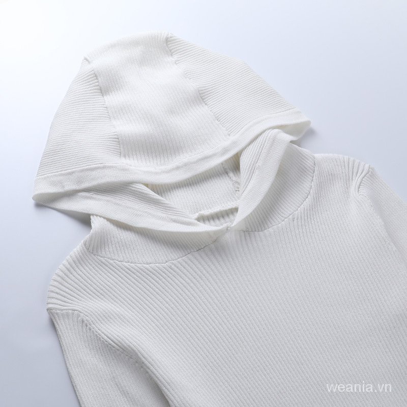 Đầm dệt kim tay dài màu trơn có mũ trùm thời trang mùa thu cho nữ