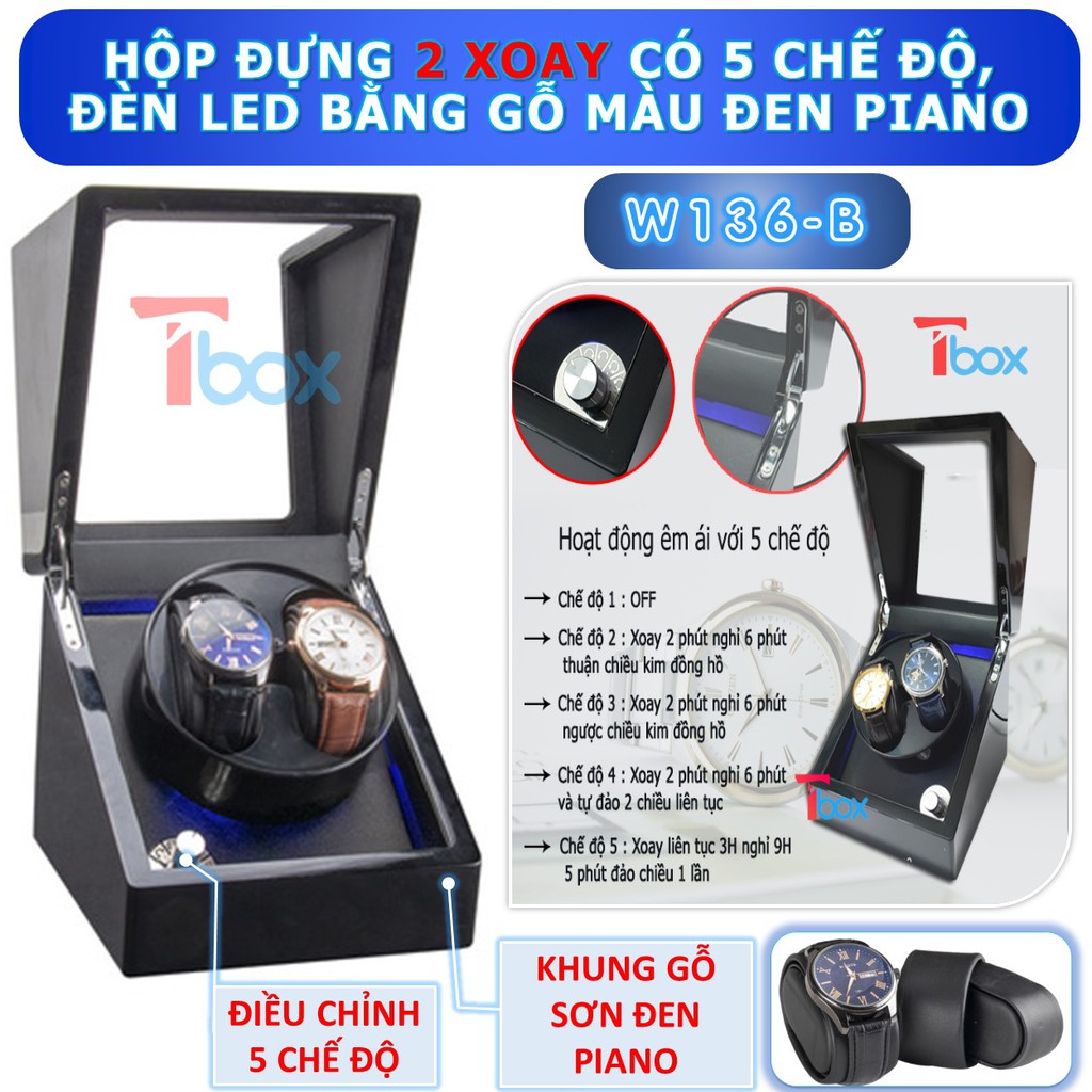 Hộp xoay đồng hồ, hộp lên dây cót cho 2 chiếc đồng hồ cơ