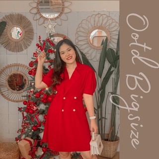 Đầm bigsize cổ vest 4 nút vàng