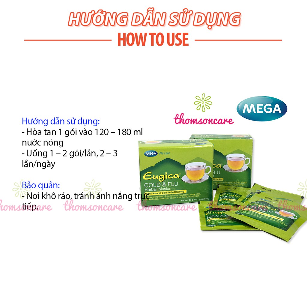 Trà giải cảm Eugica từ thảo dược, phòng cúm, ngạt mũi, hắt hơi, cảm lạnh từ gừng, tiêu đen, quê - Hộp 10 gói