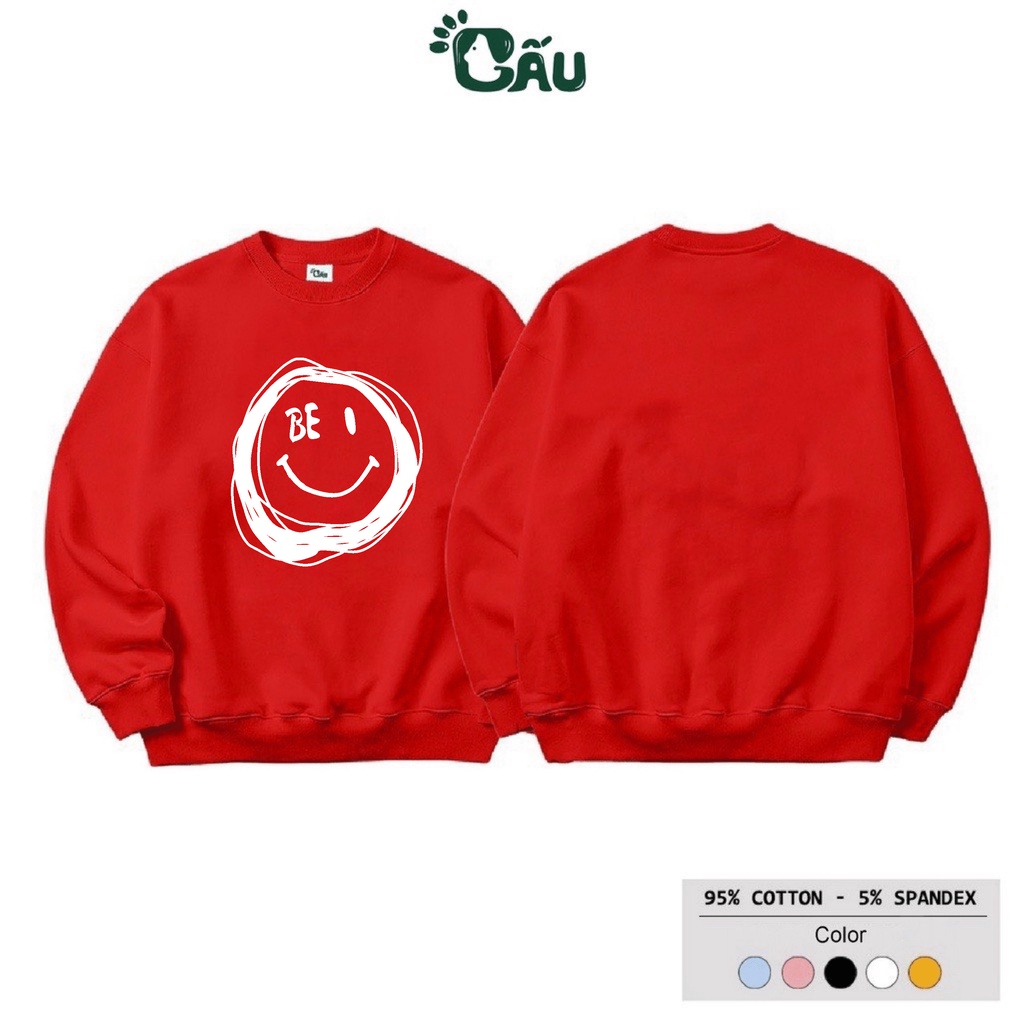 Áo sweater GẤU 194 vải thu đông co dãn, dày dặn mềm mịn form rộng phong cách Unisex - Be Icon Mặt Cười