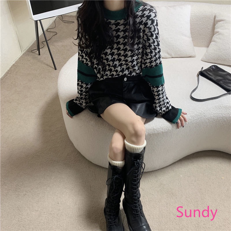 Áo Sweater Dệt Kim Tay Dài Dáng Rộng Kiểu Vintage Phương Tây Thời Trang Mùa Thu Cho Nữ