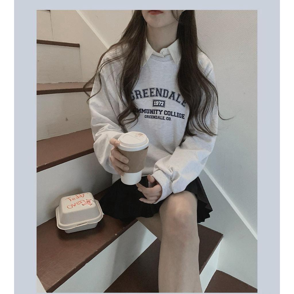 Áo nữ Peppermint 55186 tay dài cổ tròn in chữ cá tính thời trang retro kiểu Mỹ