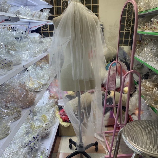 Voan cô dâu dài 2.1m viền thêu hoặc trơn