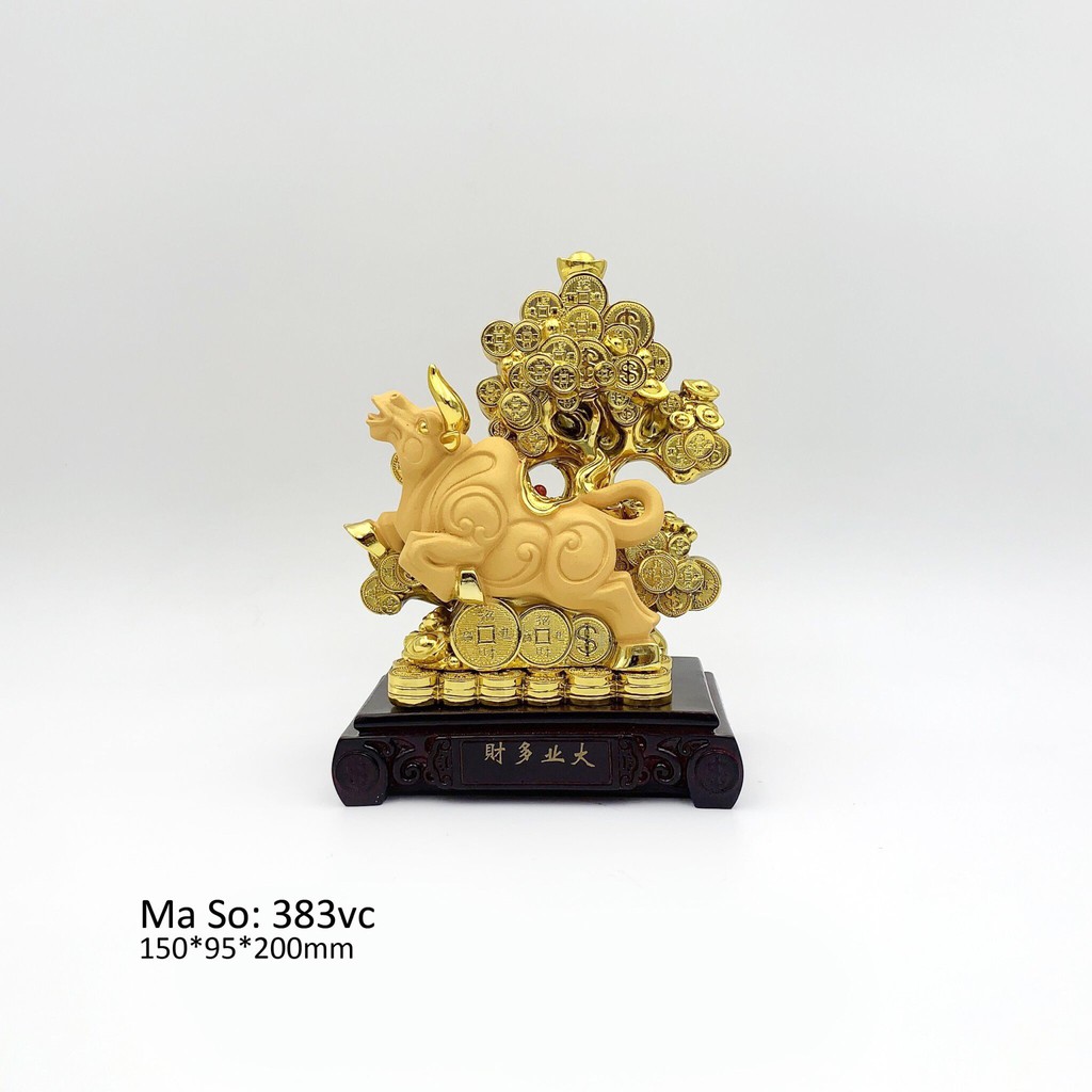 Trâu vàng đế gỗ cao 20cm [Phong thuỷ]