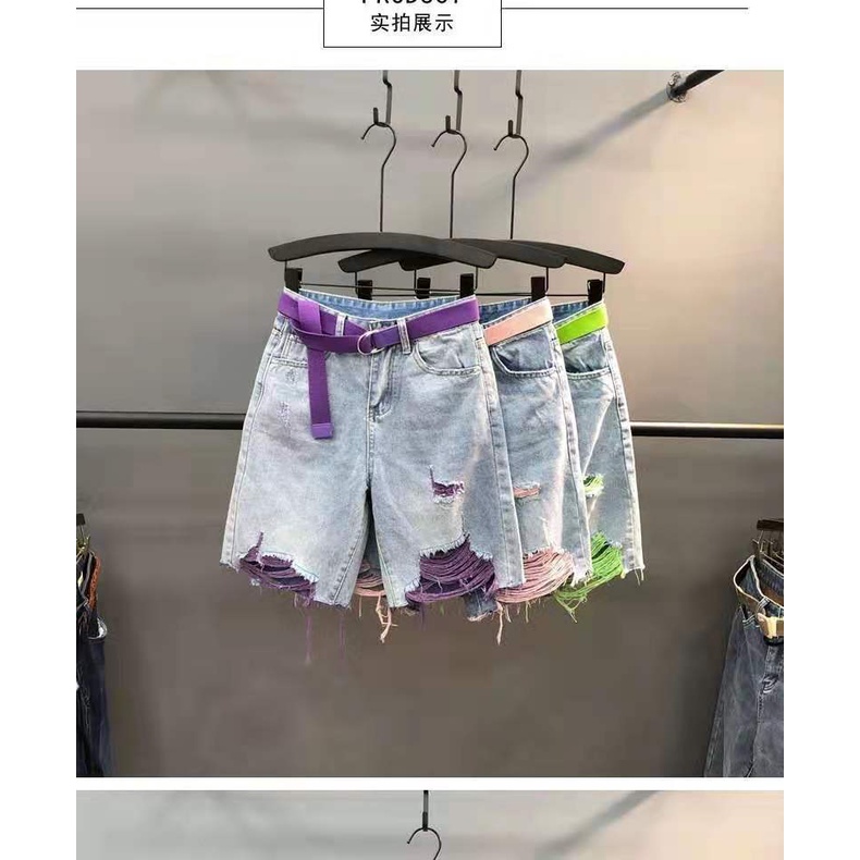 European ragged color jeans women's 2022 summer fashion with a wide range of rough-edged straight pants and shorts