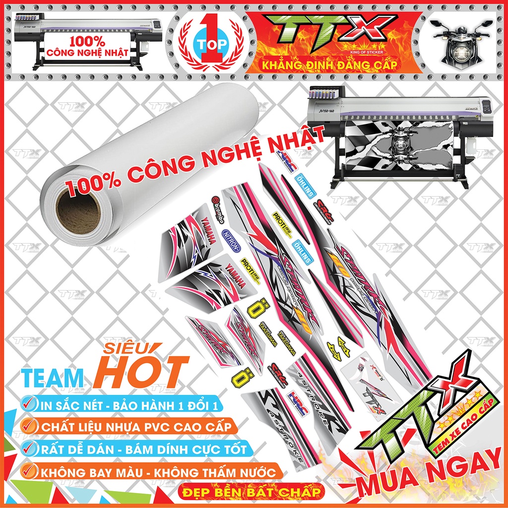 Tem Xe Sirius Bạc Hồng Trắng 110 Spark - Tem Dán Xe Sirius Trắng Bạc Hồng Siêu Đẹp - Mẫu Tem Rời Sirius Bạc