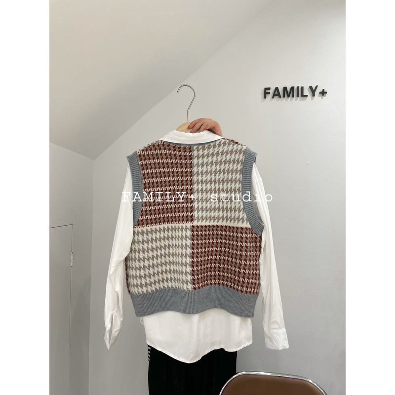 Set áo gile len mix sơmi trơn