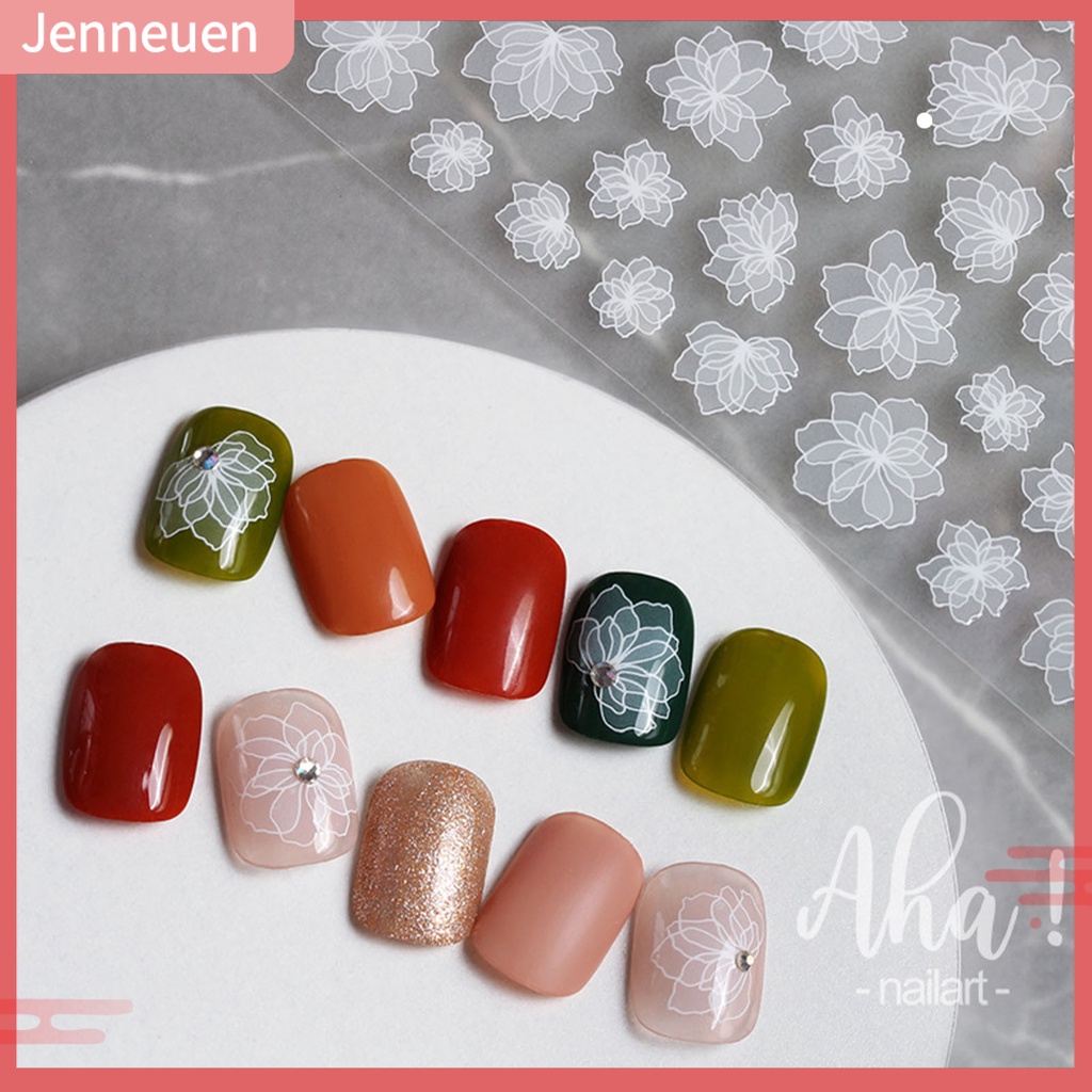 Miếng Dán Trang Trí Móng Tay Hình Hoa Màu Trắng Trong Suốt Siêu Nhẹ Thời Trang Cho Nữ