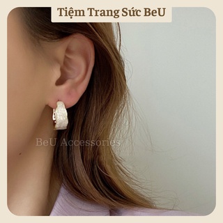 Bông tai khuyên tai nữ bản tròn xà cừ lấp lánh beu