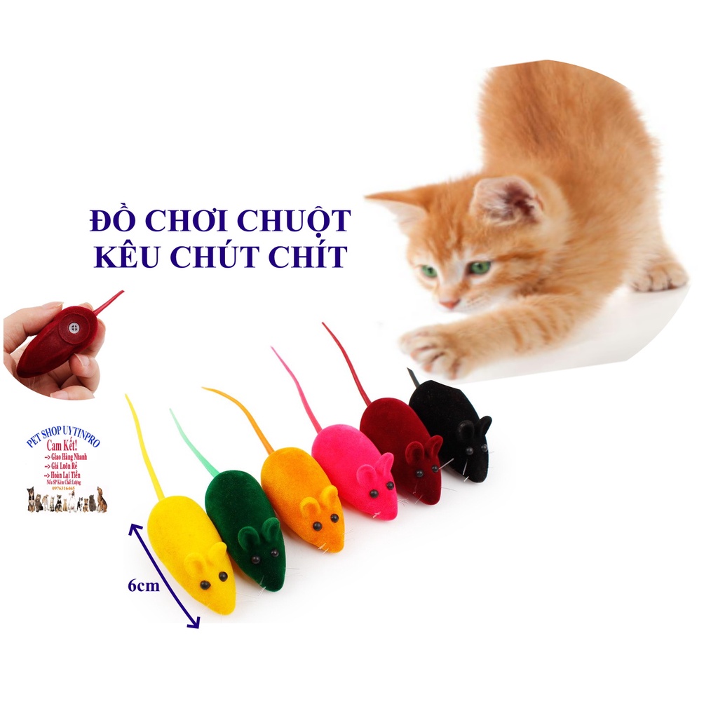 Đồ chơi cho Chó Mèo Pet Thú Cưng Hình chuột dài 6cm Phát ra tiếng kêu Chất liệu nhựa phủ lớp nhung Giúp thú cưng thưgiãn