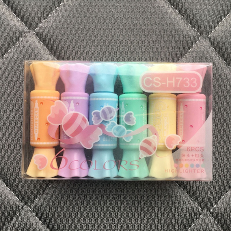 Set 6 Bút Đánh Dấu Hai Đầu Mini Màu Dạ Quang