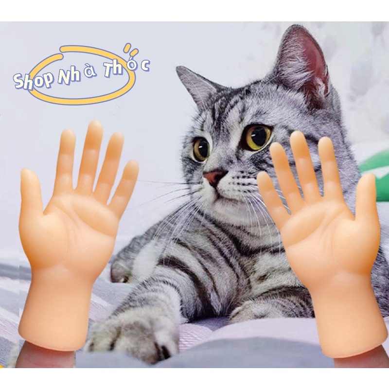 Đồ chơi bàn tay tí hon giả đeo ngón tay bằng silicon hài hước dùng để chơi với mèo cưng (1 bộ)