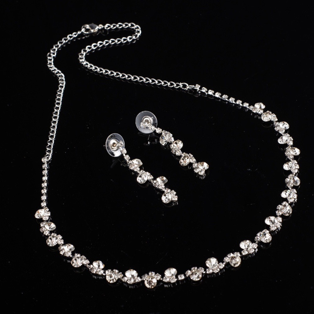 Bộ Trang Sức Thời Trang Màu Bạc Đính Kim Cương Nhân Tạo Cho Cô Dâu