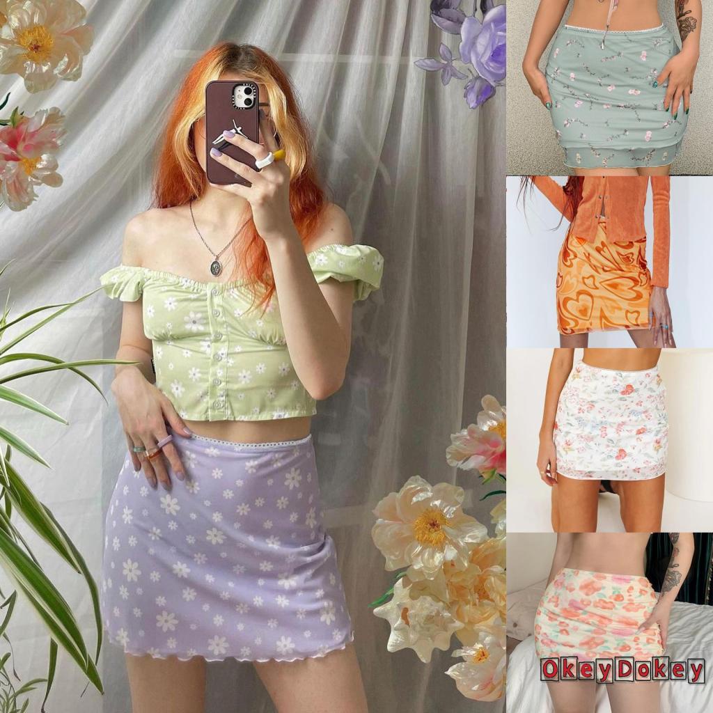 Chân Váy Ngắn Hai Lớp Lưng Cao Thoáng Khí In Họa Tiết Hoa/ Kẻ Sọc Y2K Thời Trang Mùa Hè Cho Nữ