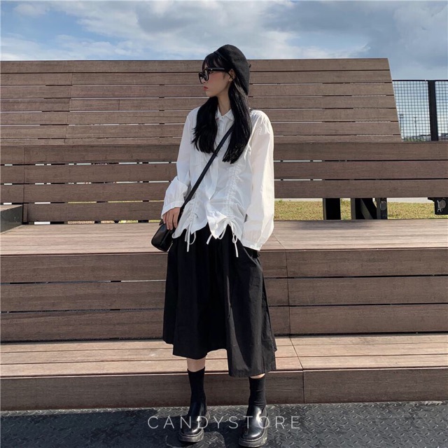 Áo sơmi nhún dây cổ sen