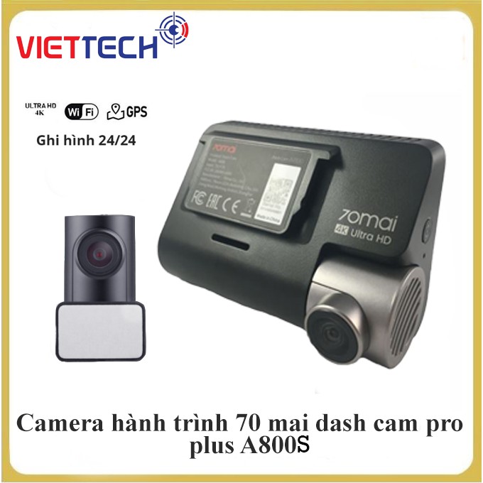 Camera hành trình Xiaomi A800S, ghi trước sau - 4K - Wifi.