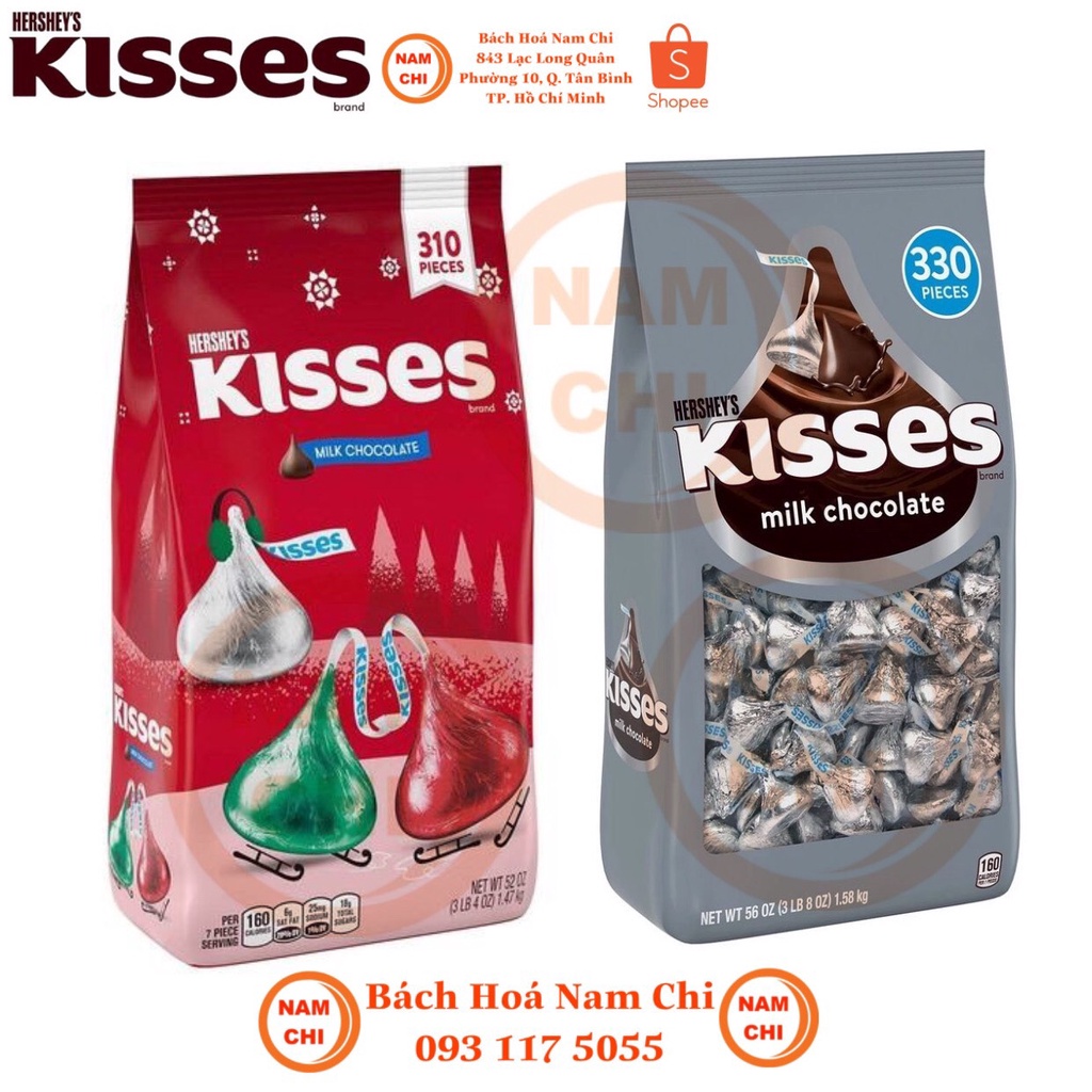 [TÚI LỚN] Socola Sữa Núm Vú Kisses Hershey’s Kisses Milk Chocolate 330pcs 310pcs - Hàng Chính Hãng Mỹ