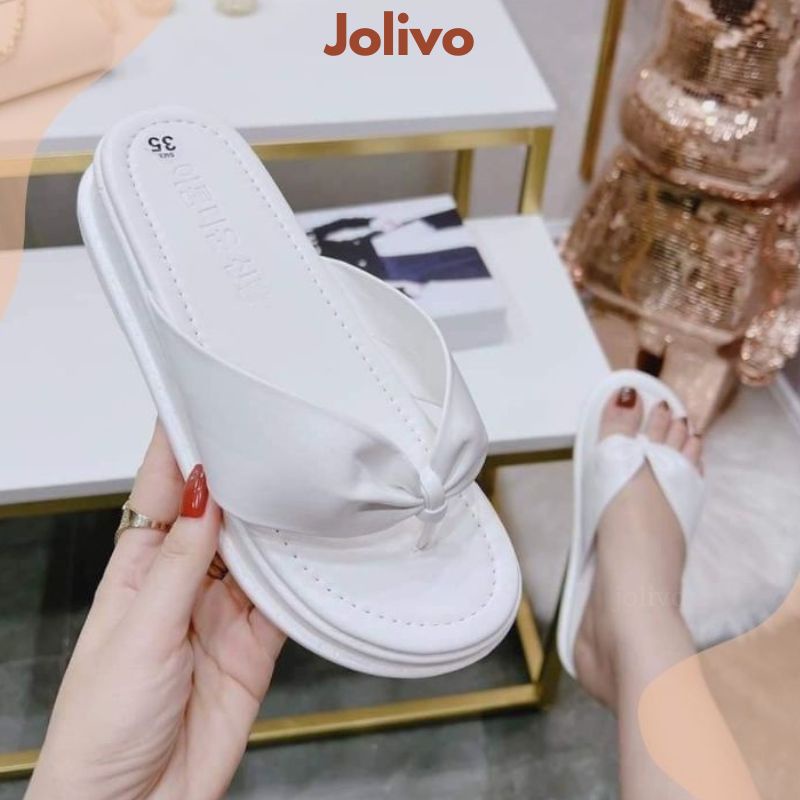 Dép lê nữ kẹp độn đế 3cm da dúm êm chân bền đẹp G2.013.DE JOLIVO