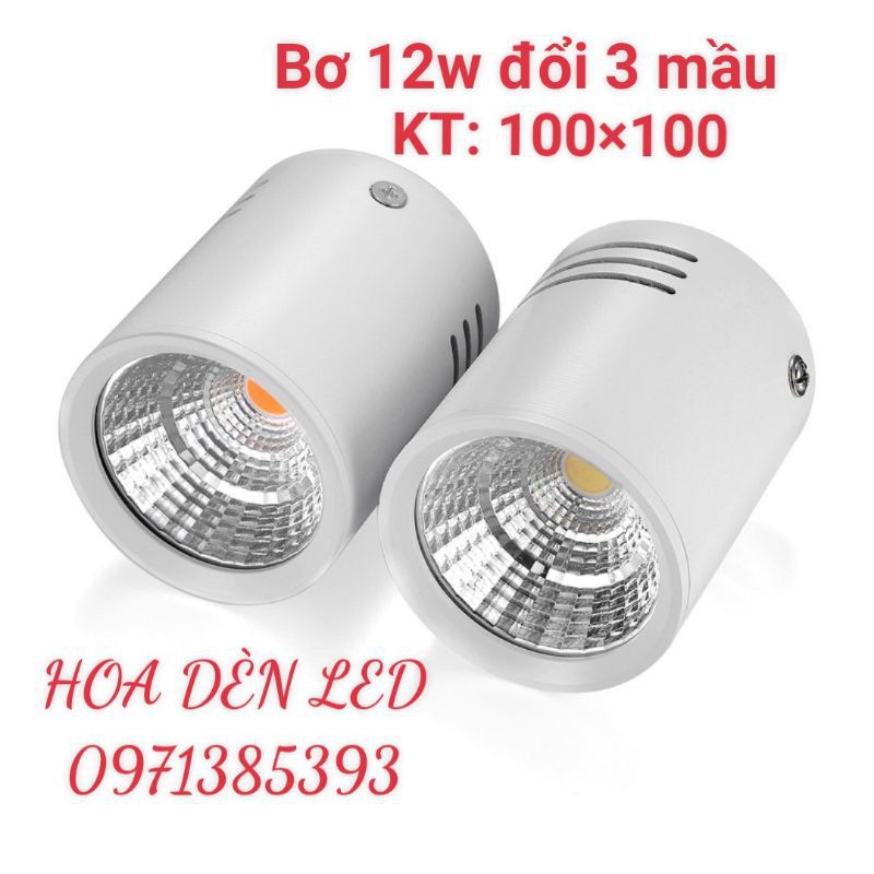 Đèn led ống bơ, đèn bơ rọi, đèn ốp nổi trần 12W 100x100 vỏ trắng đổi 3 mầu chíp bridgelux MỸ bảo hành 2 năm