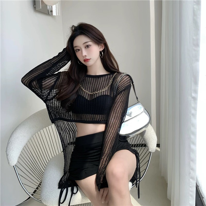Cocory vn Áo Croptop Tay Dài Dáng Rộng Thời Trang Mùa Hè Quyến Rũ Cho Nữ