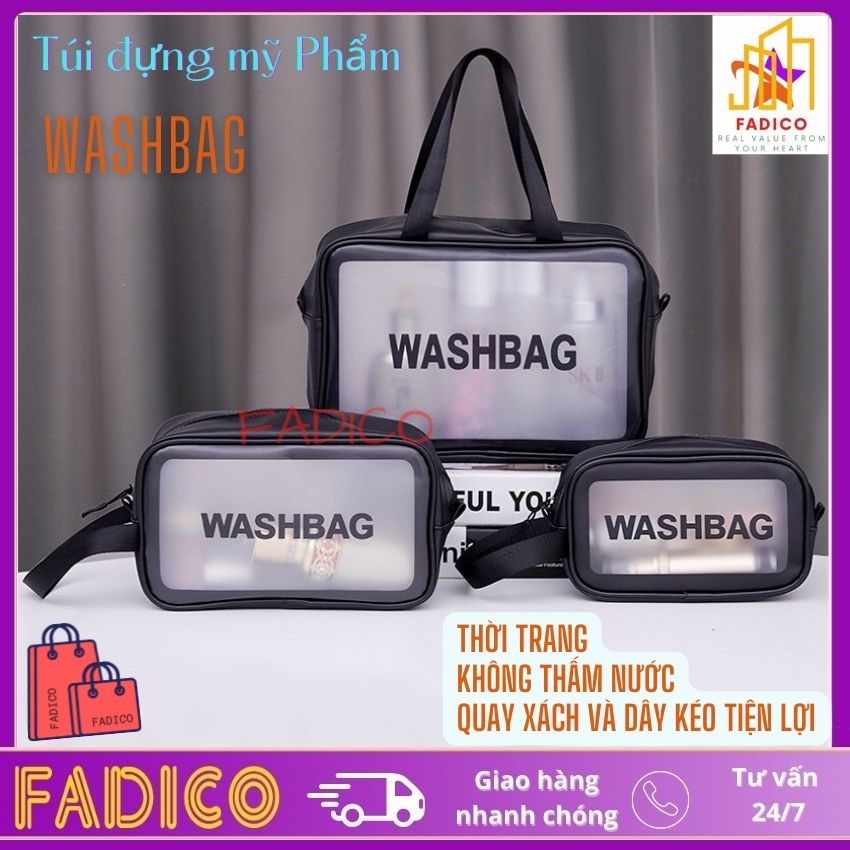 [HCM]Túi đựng mỹ phẩm Washbag có quai xách màu trong suốt,phù hợp du lịch,đi chơi,đựng vật dụng cá nhân-FADICO