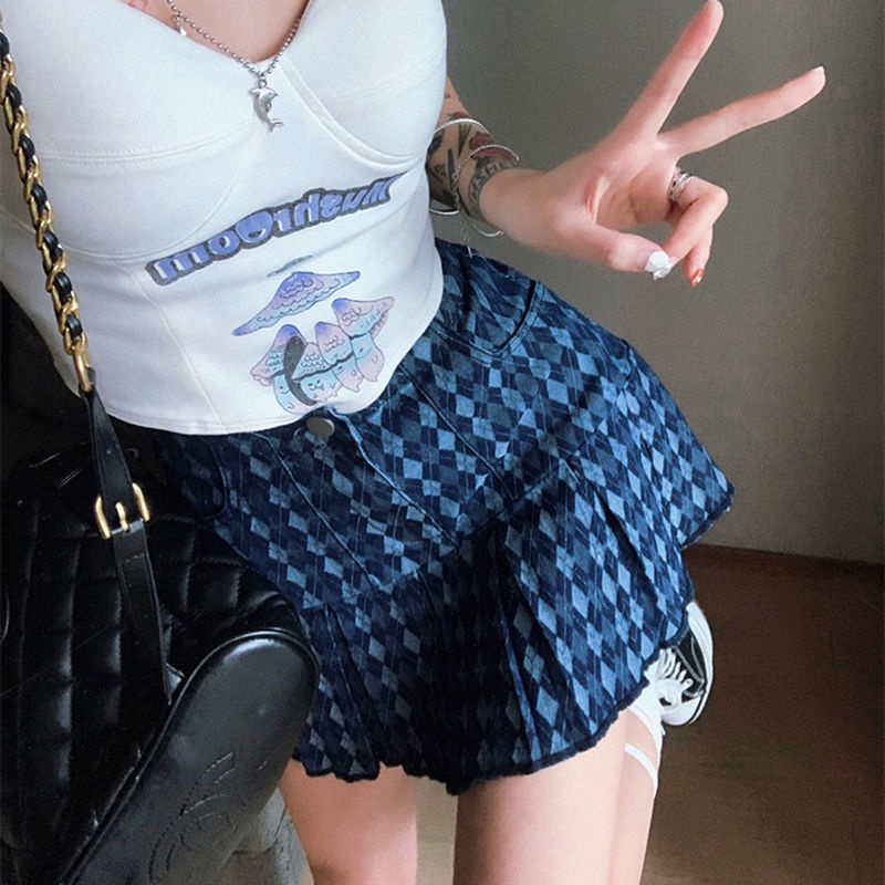 Chân Váy Chữ A Xếp Ly Họa Tiết Sọc Caro Thời Trang Mùa Hè Cho Nữ