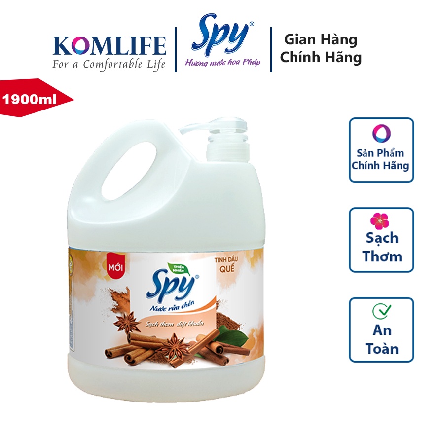 Nước rửa chén bát SPY thiên nhiên 1900ml hương Quế, Gừng Sả