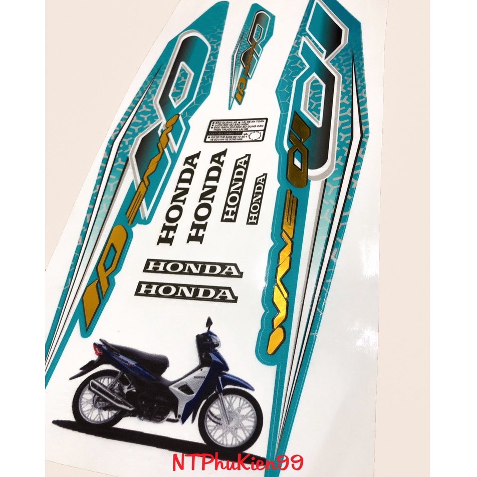 Tem Wave Zin GHÉP CROM Màu Xanh Lục Bảo  Dán cho Wave 50cc-100cc-110cc