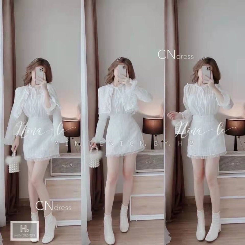 SET 3 MÓN BỐ: KHOÁC NGOÀI VIỀN CỔ TAY VOAN+ SƠ MI TRẮNG CỔ BÈO + CHÂN VÁY