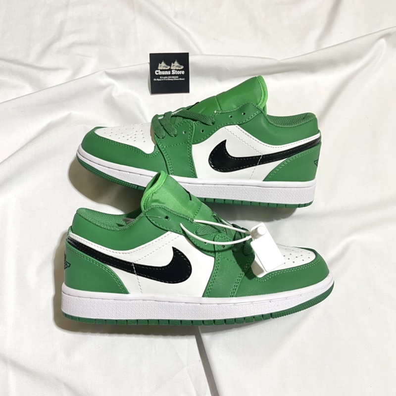 giày Jordan xanh lá trắng thấp cổ, giày JD 1 xanh green móc đen low cao cấp