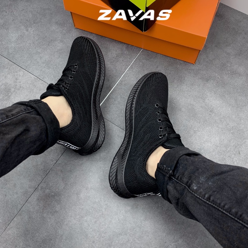Giày thể thao nam màu đen ZAVAS phong cách sneaker đế cao su đúc công nghệ ép nhiệt êm nhẹ lưới flynit thoáng khí_S355
