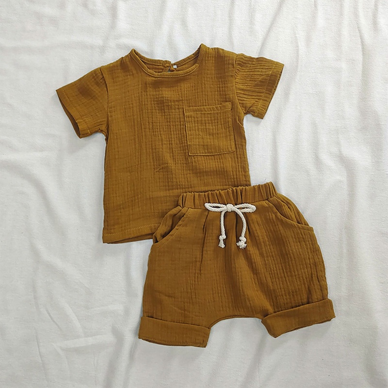 Bộ Áo Thun Cotton Và Quần Short Vải Lanh Màu Trơn Thời Trang Mùa Hè Cho Bé Trai Và Gái