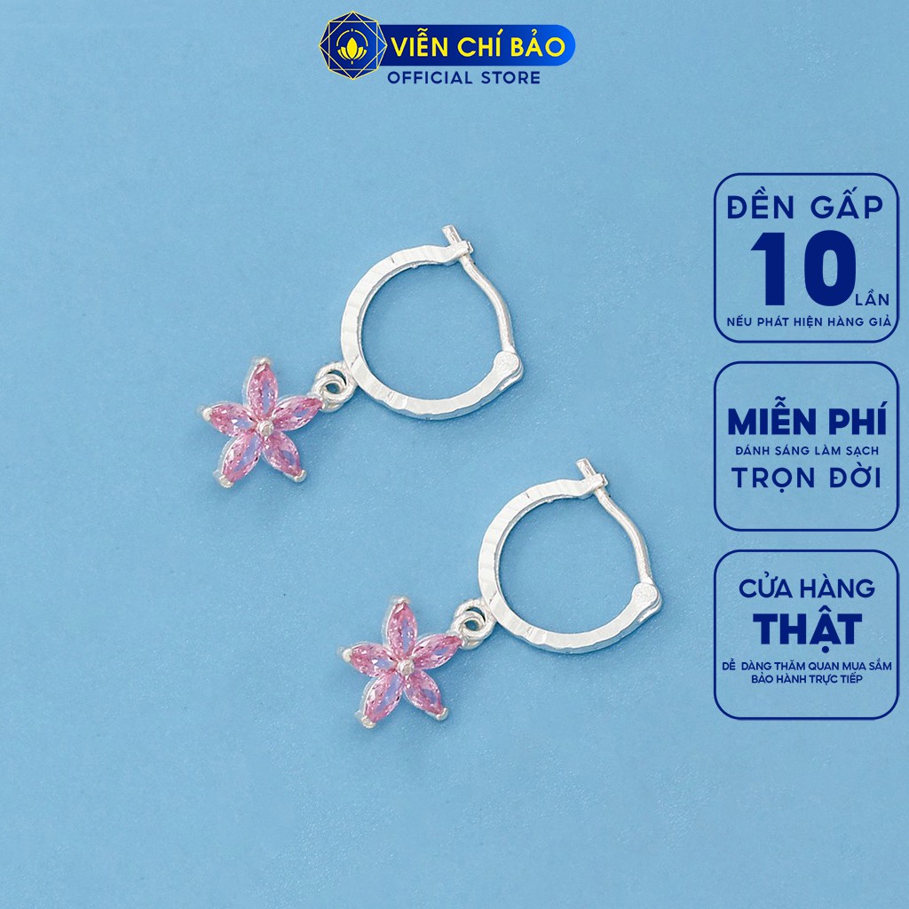 Bông tai bạc nữ hoa đào màu hồng chất liệu bạc 925 thời trang phụ kiện trang sức nữ thương hiệu Viễn Chí Bảo B400701-HO