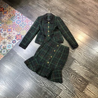 vải dạ tweed kẻ xanh lá