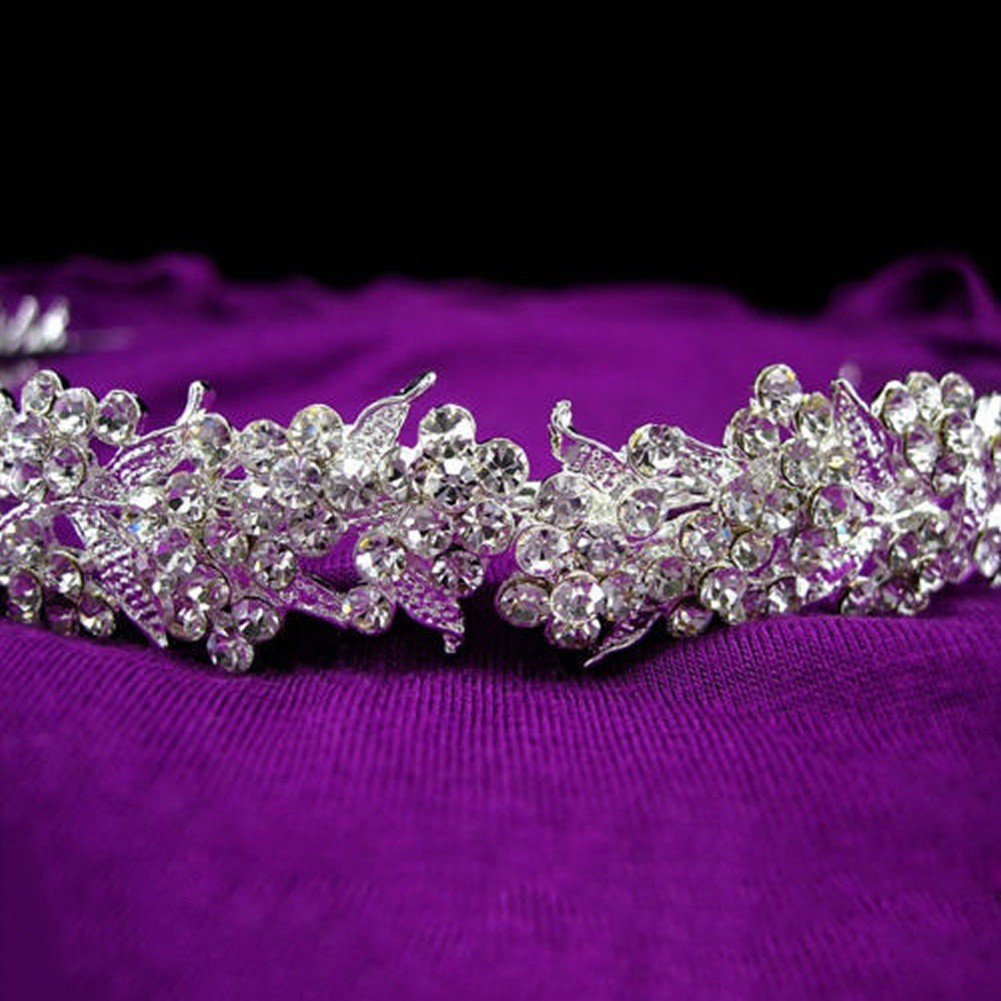 Băng đô hoa lá đính kim cương nhân tạo cực xinh cho cô dâu